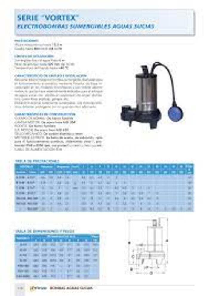 Electrobomba Sumergible Aguas Sucias Serie VORTEX B-10M - Imagen 2